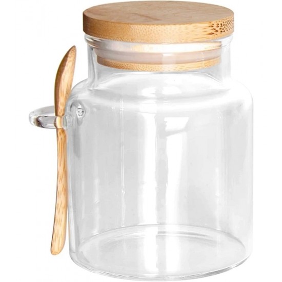 Porta Mantimento 350ml 10,5 Cm Por 8cm Em Vidro Borossilicato Com Tampa E Colher Em Bambu